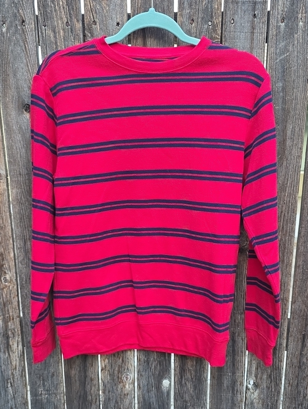 Faded Glory Red Crewneck Long Sleeve Top with Navy Stripes XXL Size 18